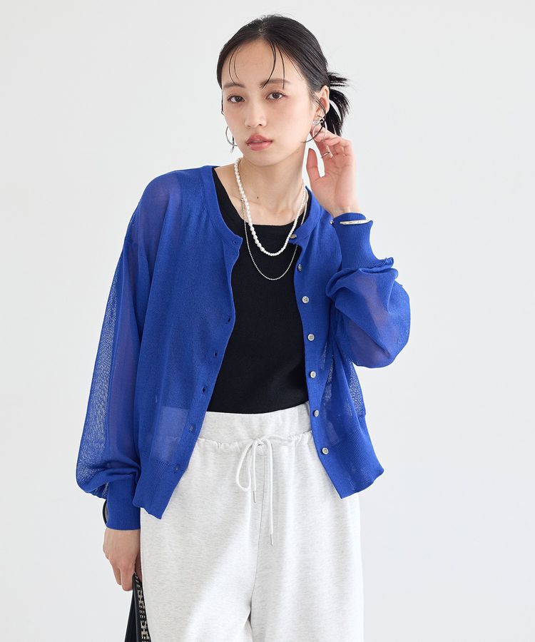 earth music&ecology「【WEB限定】接触冷感シアークルーニットカーディガン」|カーディガン|