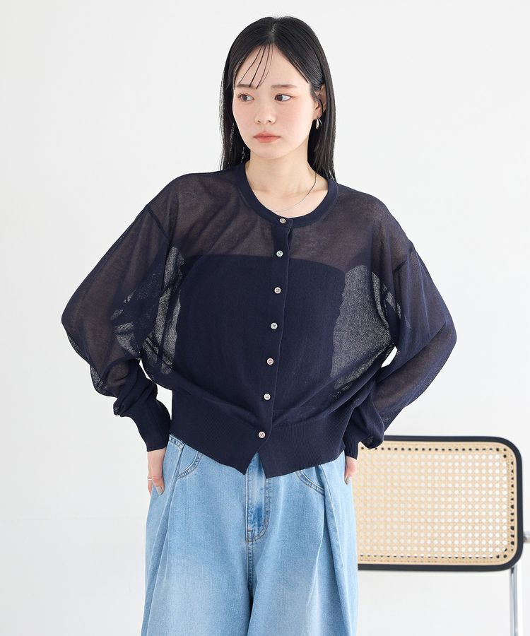 earth music&ecology「【WEB限定】接触冷感シアークルーニットカーディガン」|カーディガン|