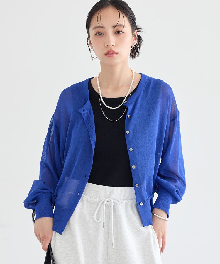 earth music&ecology「【WEB限定】接触冷感シアークルーニットカーディガン」|カーディガン|Blue