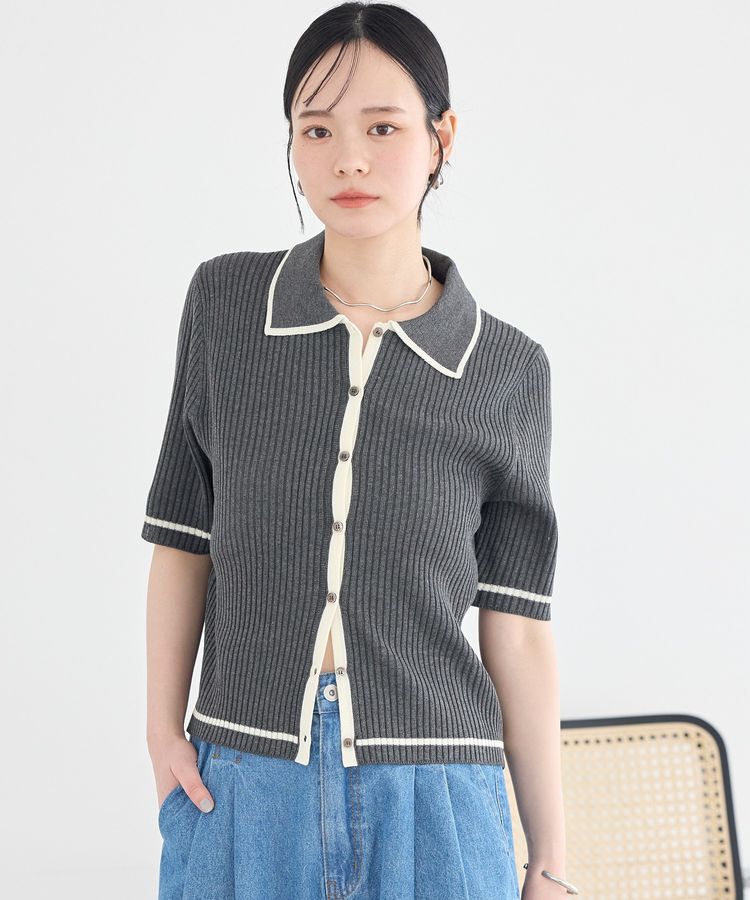 earth music&ecology「【WEB限定】リブニットカーディガン」|カーディガン|Charcoal Gray