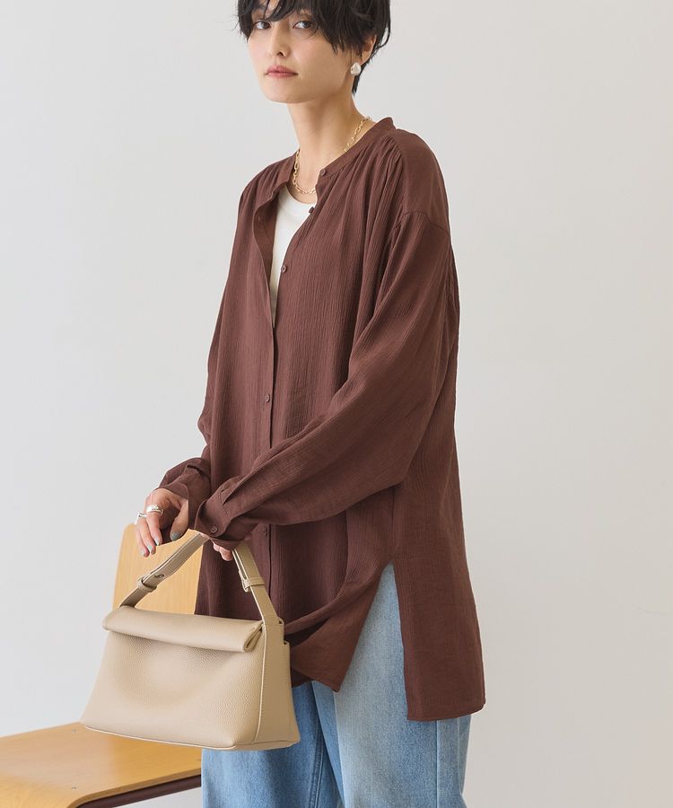 AMERICAN HOLIC「楊柳バンドカラーシャツ」|シャツ・ブラウス|Brown
