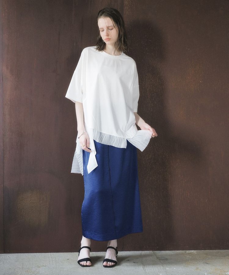 YECCA VECCA「シャイニーツイルナロースカート」|タイト|Dark Blue