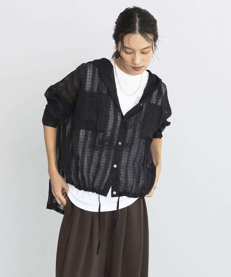GARAGE OF GOOD CLOTHING「シアーチェックフード付きブラウス」|シャツ・ブラウス|Black