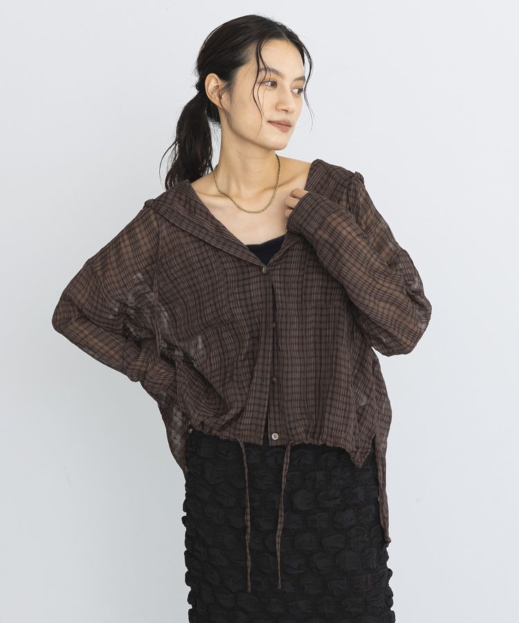 GARAGE OF GOOD CLOTHING「シアーチェックフード付きブラウス」|シャツ・ブラウス|
