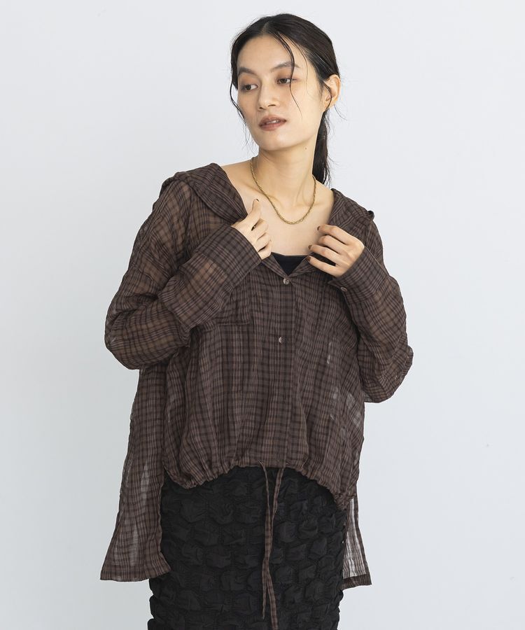 GARAGE OF GOOD CLOTHING「シアーチェックフード付きブラウス」|シャツ・ブラウス|