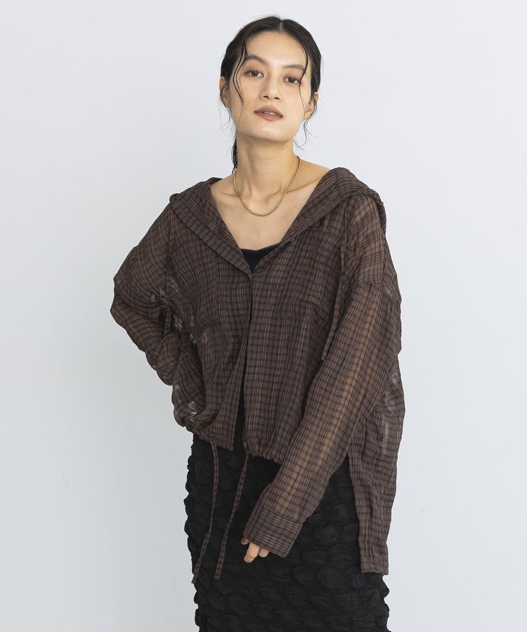 GARAGE OF GOOD CLOTHING「シアーチェックフード付きブラウス」|シャツ・ブラウス|