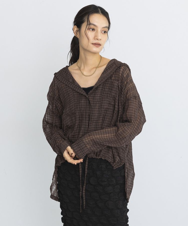 GARAGE OF GOOD CLOTHING「シアーチェックフード付きブラウス」|シャツ・ブラウス|