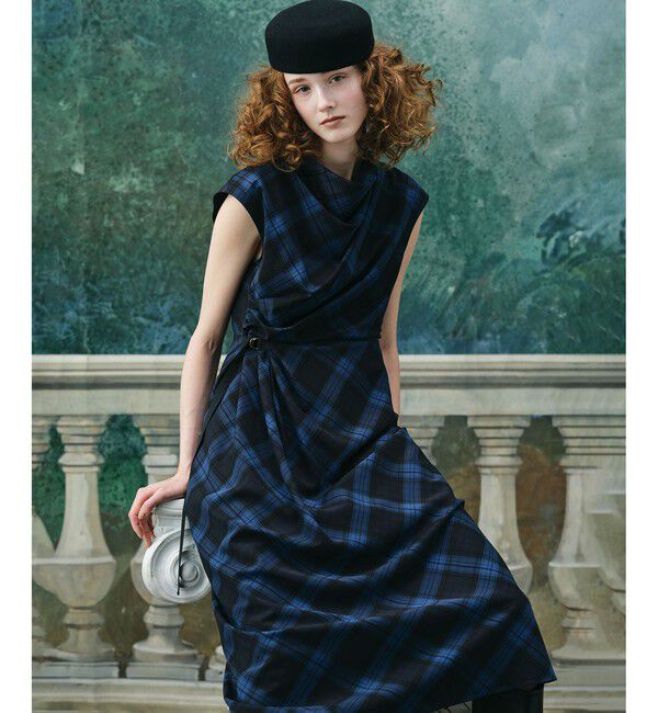 LOULOU WILLOUGHBY「ドレープチェックワンピース」|ワンピース|ブルー系