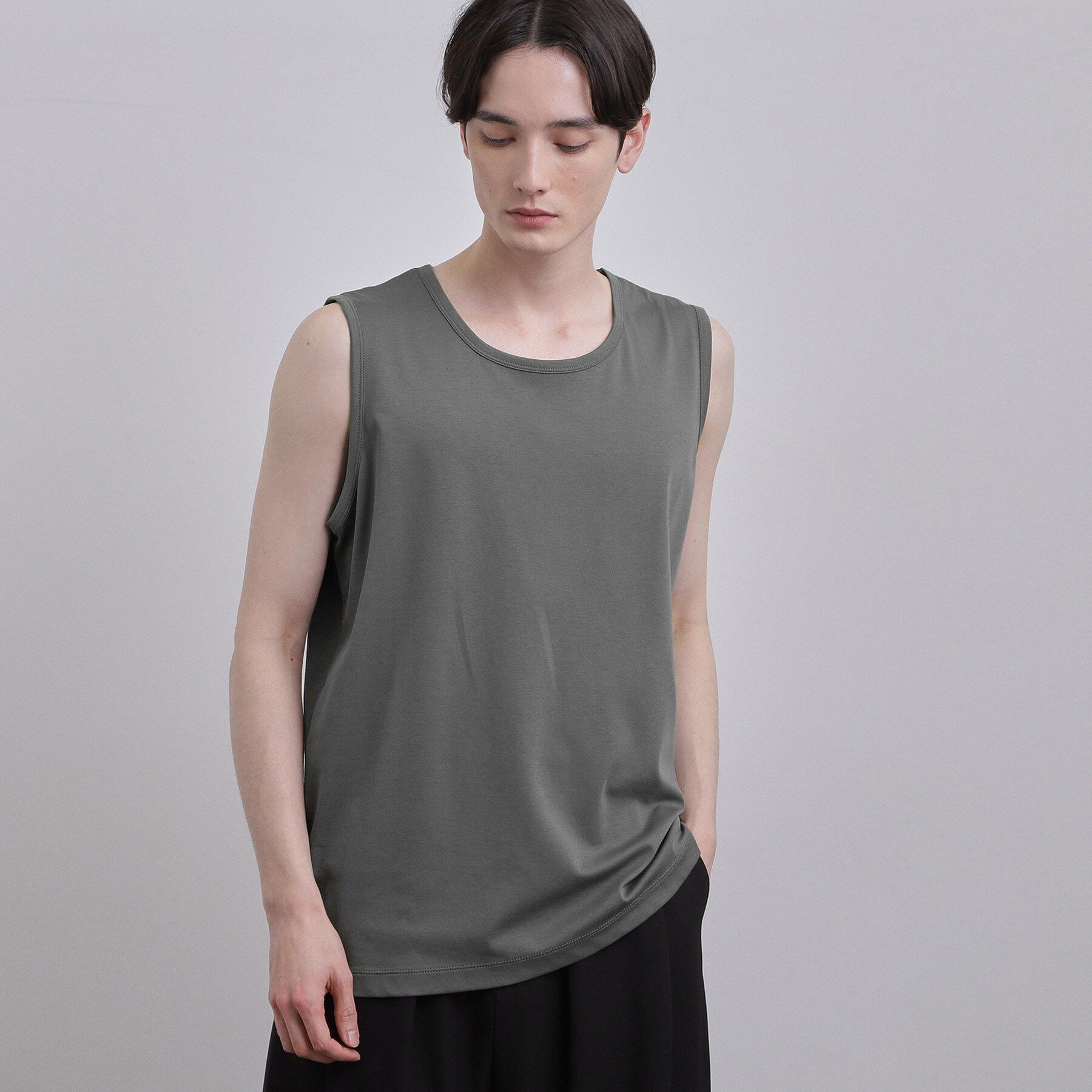tk.TAKEO KIKUCHI「【UVカット／接触冷感】スムースシルケット ノースリーブカットソー」|Tシャツ・カットソー|グレー(012)