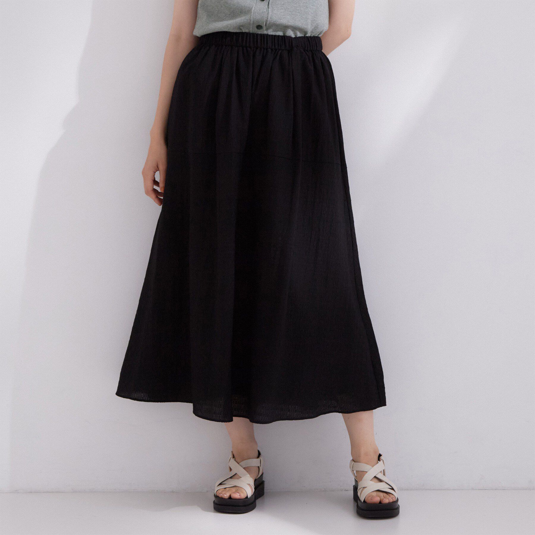 OPAQUE.CLIP「シアースクエアジャカード ギャザースカート【洗濯機OK】」|スカート|ブラック(019)