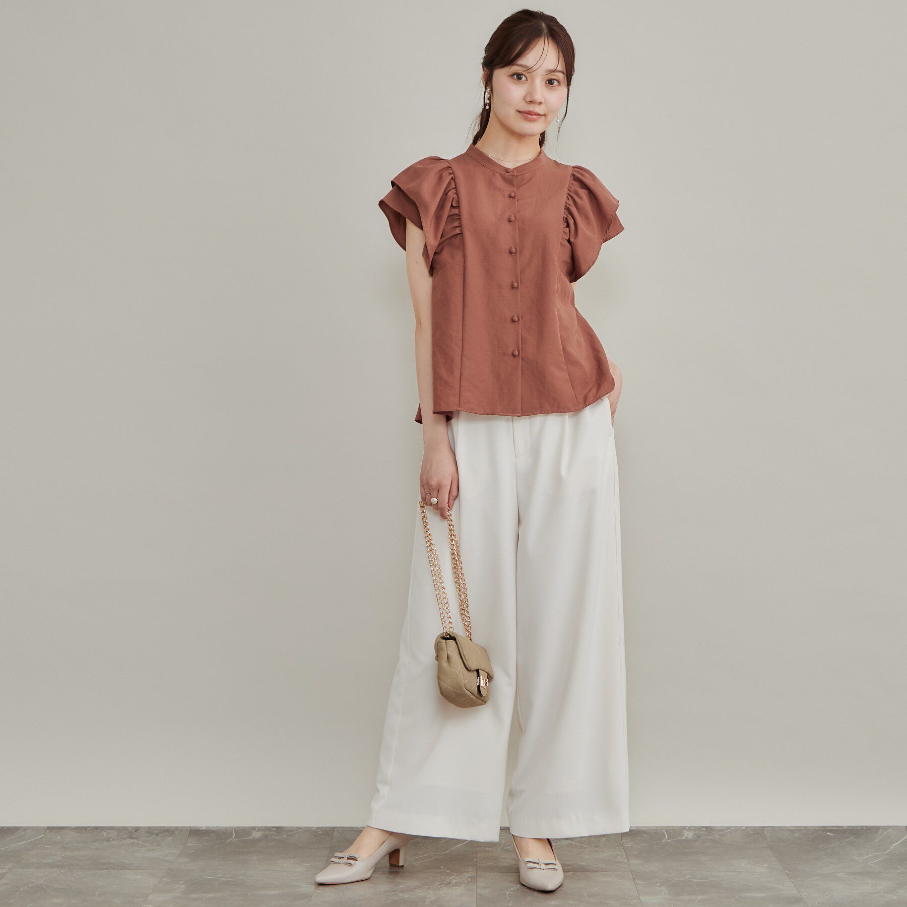 Couture broach「【さらっと軽い】ラッフルスリーブ ブラウス【洗濯機可】」|シャツ・ブラウス|