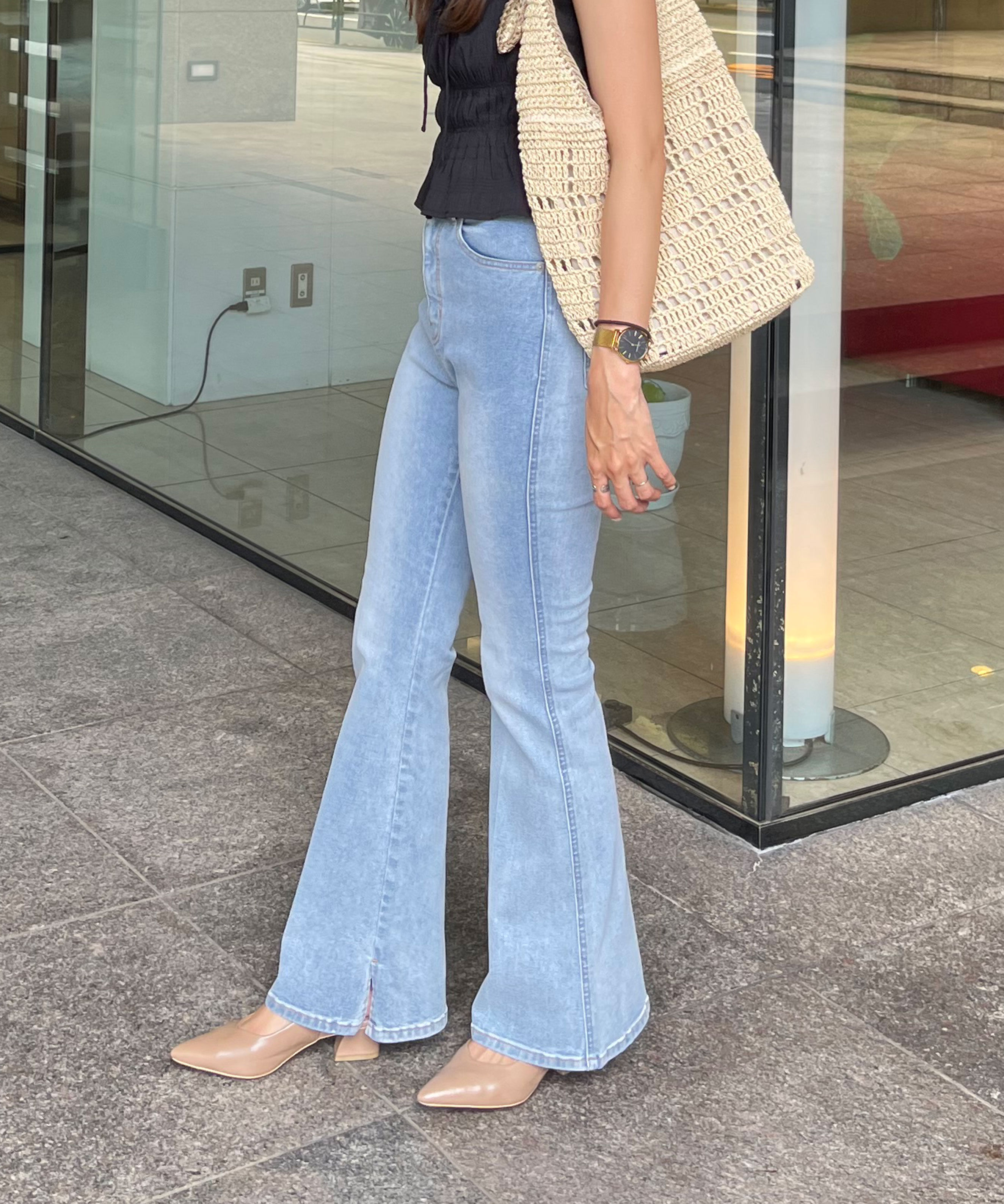  「[低身長サイズ/Sシリーズ]内スリットベルボトムデニムパンツ」|その他|