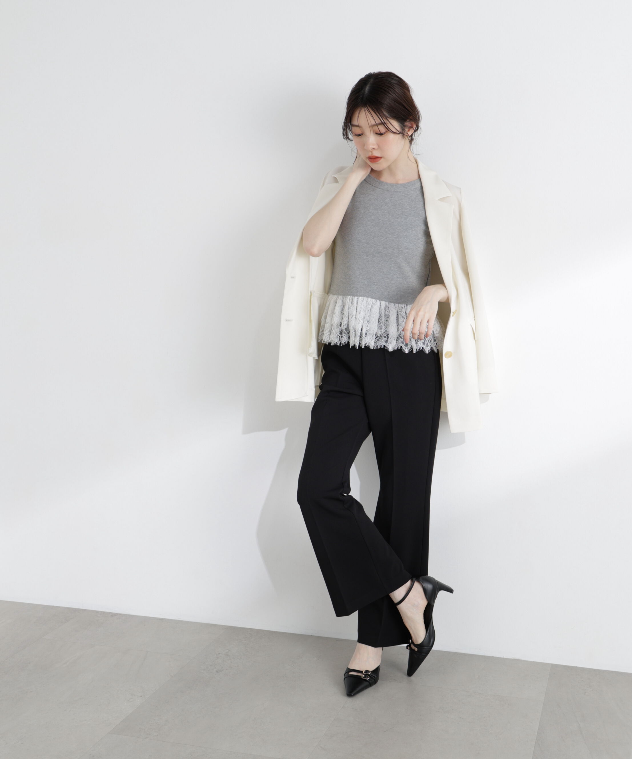 PROPORTION BODY DRESSING「＜中川紅葉さん着用＞〈a/mie〉レースペプラムタンク」|Tシャツ・カットソー|
