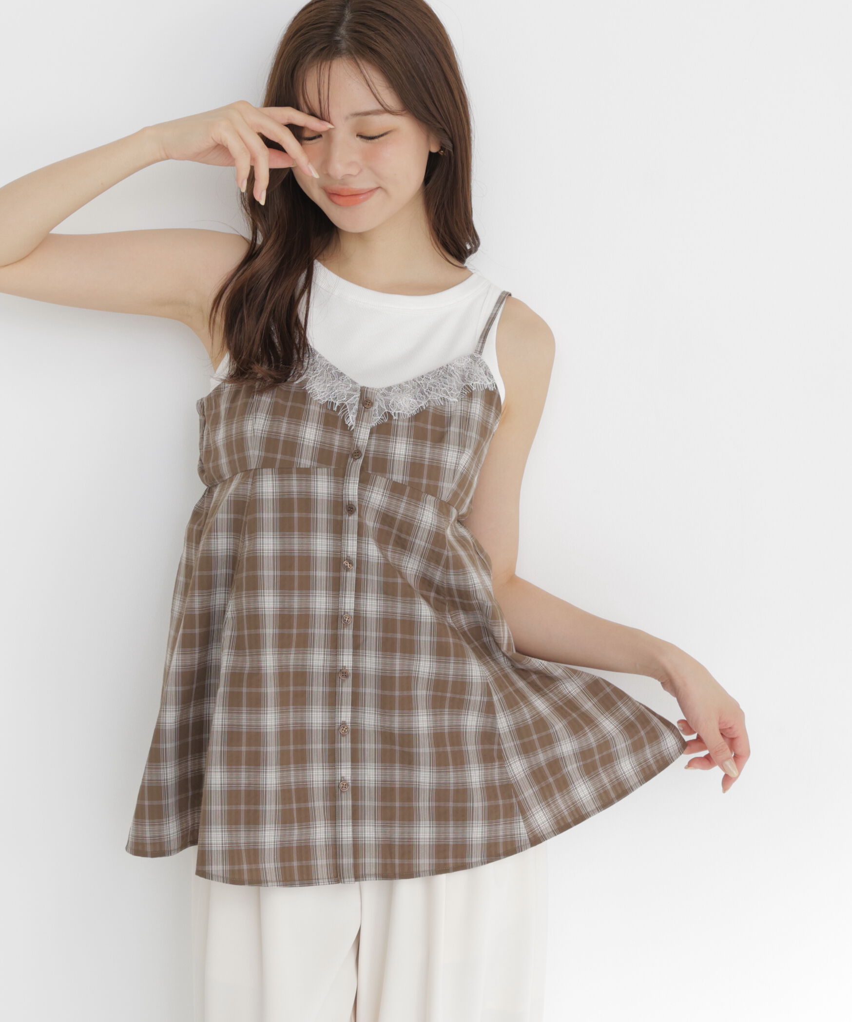 PROPORTION BODY DRESSING「＜中川紅葉さん着用＞〈a/mie〉レースペプラムタンク」|Tシャツ・カットソー|