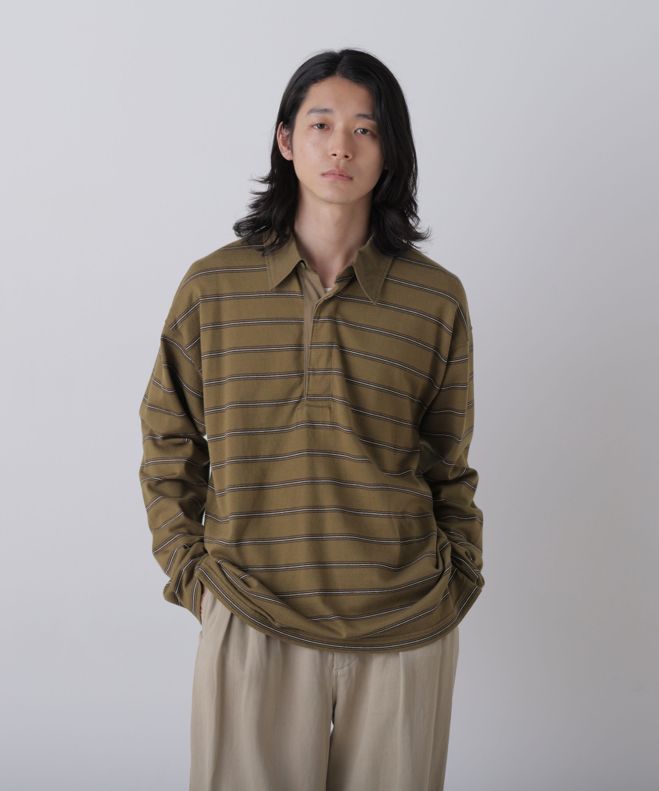 YLEVE 「YLEVE / HEAVYWEIGHT SOFT JERSEY BORDER RUGGER SHIRT」|Tシャツ・カットソー|KHAKI