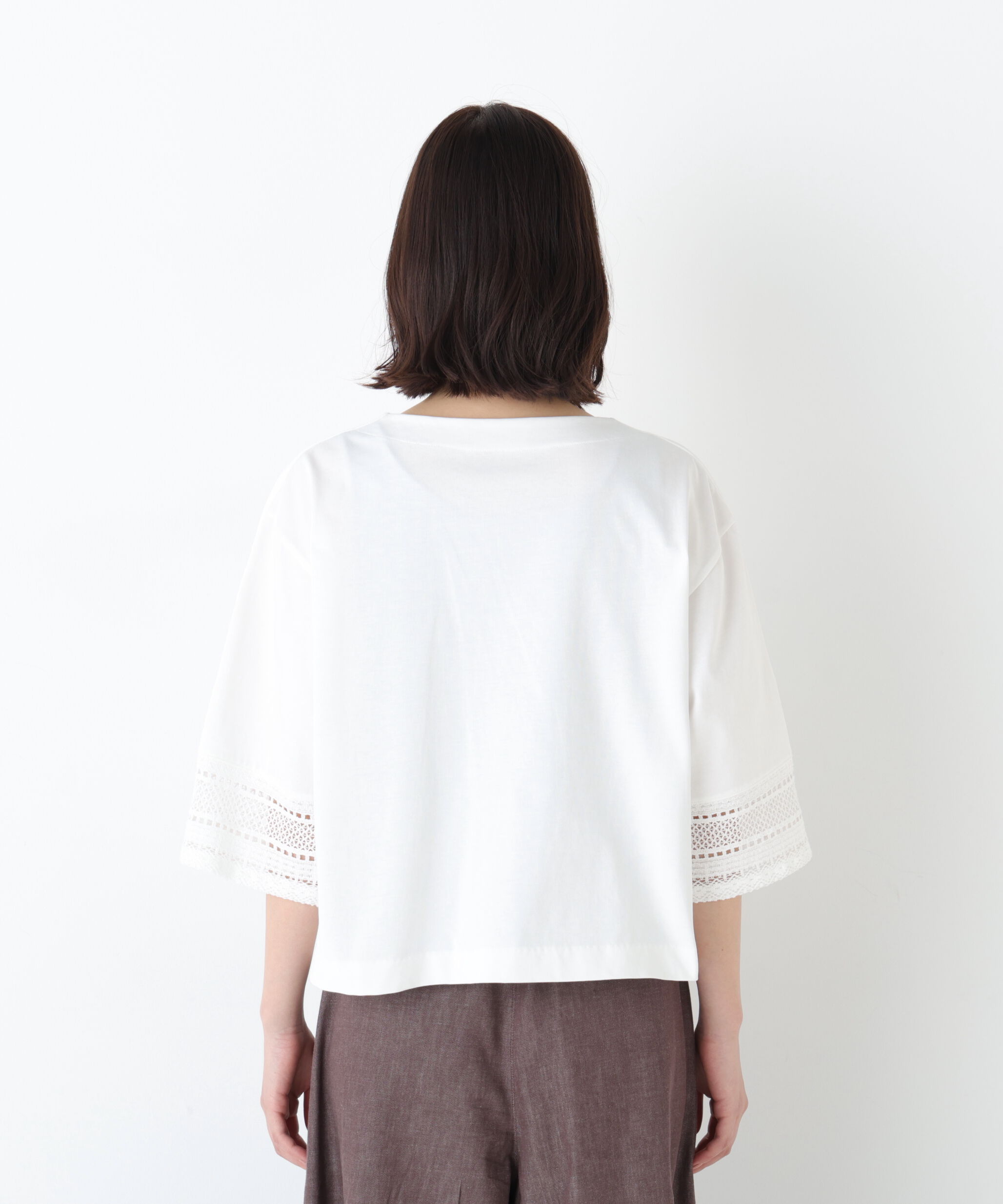  「◆袖レース強撚糸ＴＯＰＳ」|Tシャツ・カットソー|