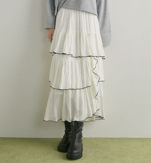 archives「マットサテン配色メローティアードスカート」|スカート|WHITE/BLACK