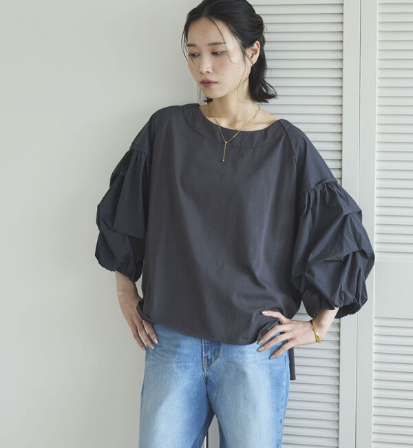 Doux archives「【接触冷感／イージーケア】タックデザイントップス／」|Tシャツ・カットソー|CHARCOAL GRAY