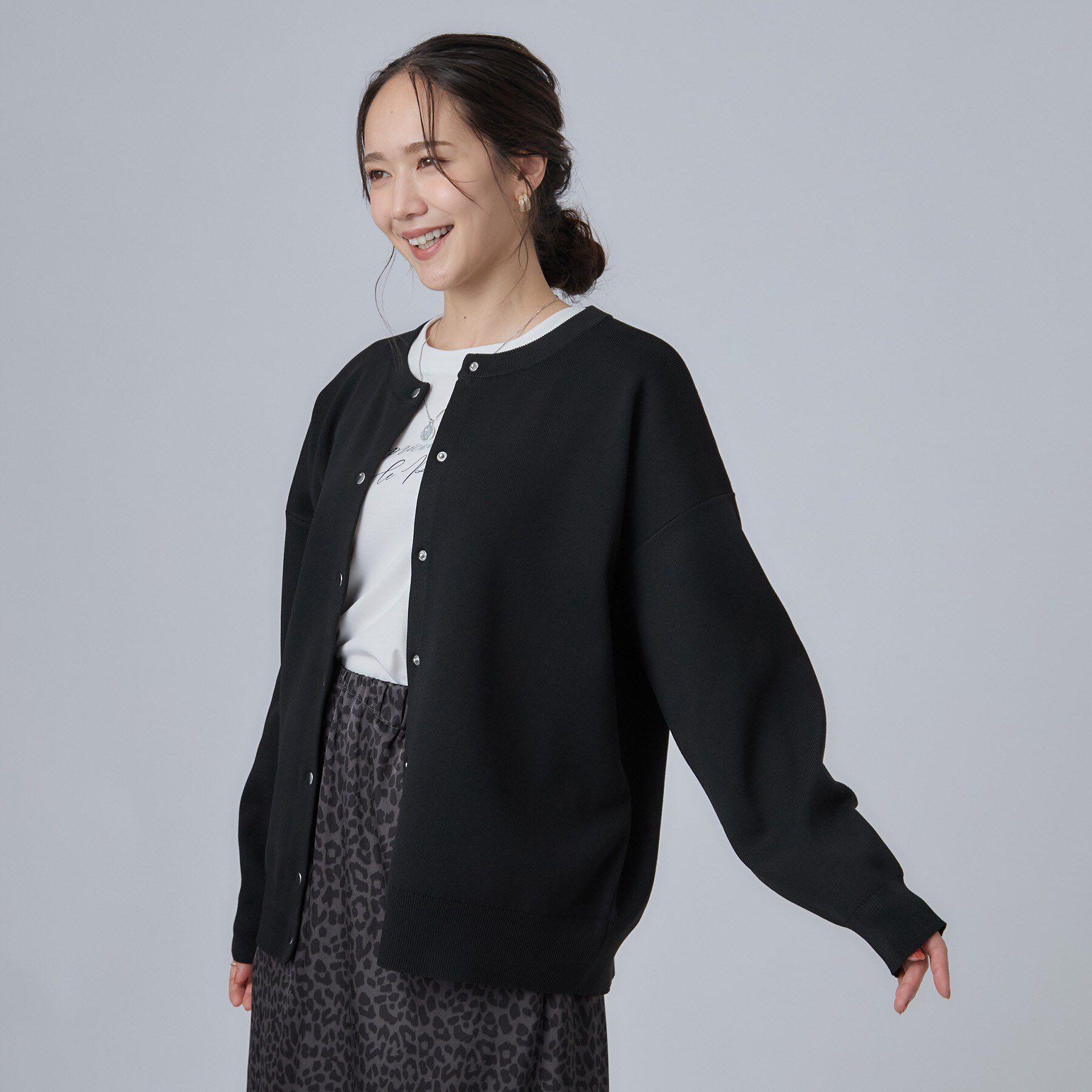 SHOO･LA･RUE「【セットアップ可/洗濯機可】軽やかに羽織れる スポンディシュニットカーディガン」|カーディガン|