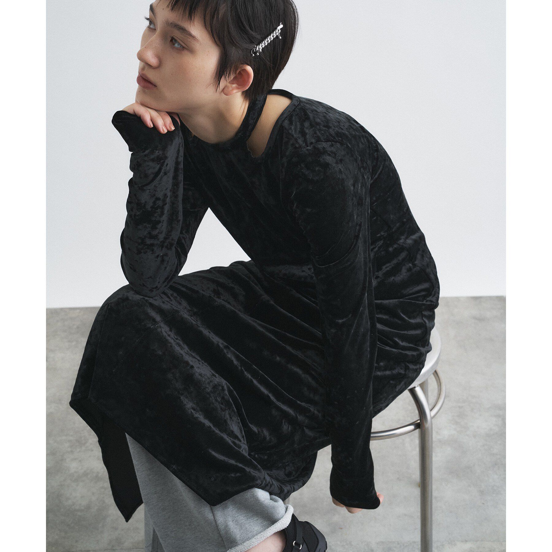 CODE A「【ReRe】neck point velour dress」|ワンピース|
