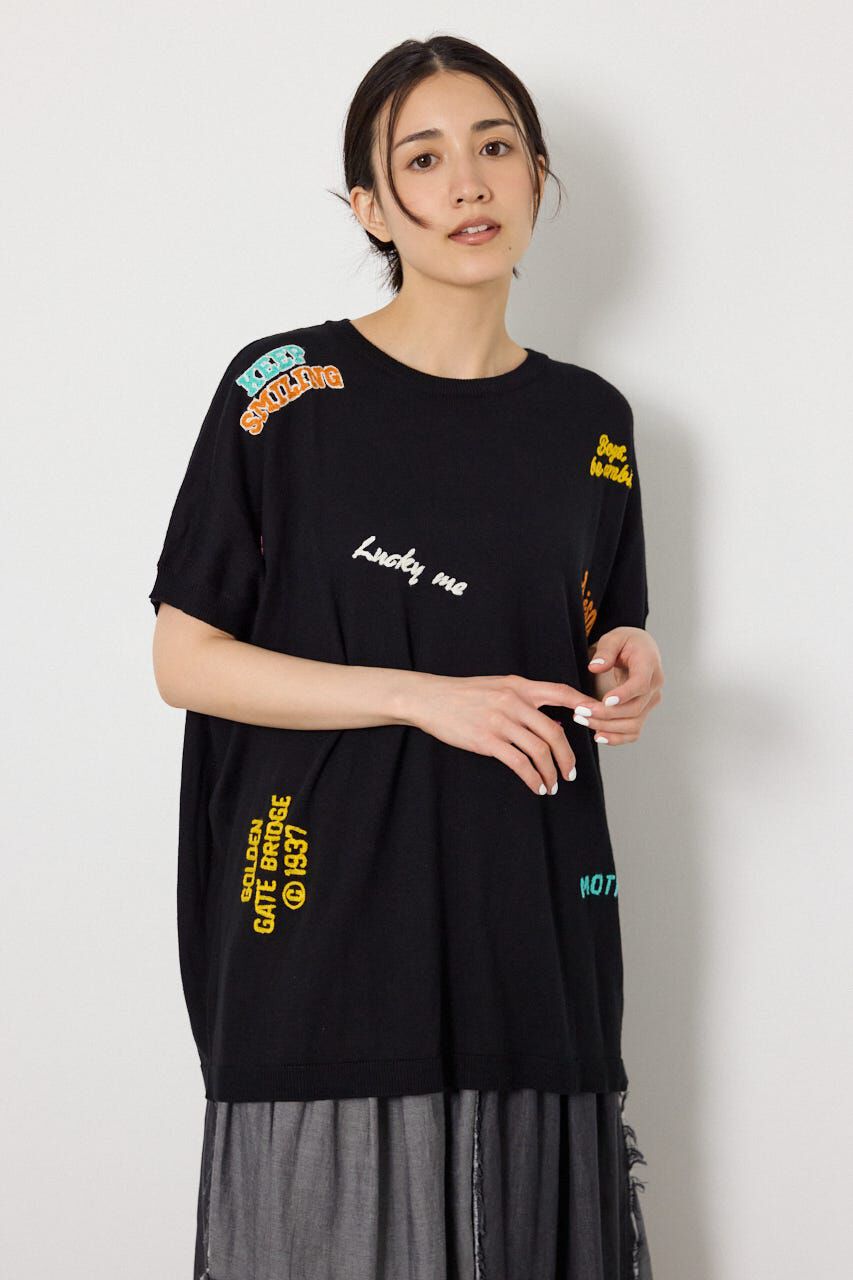 RODEO CROWNS「G.V embroideryニットトップス」|ニット・セーター|BLK