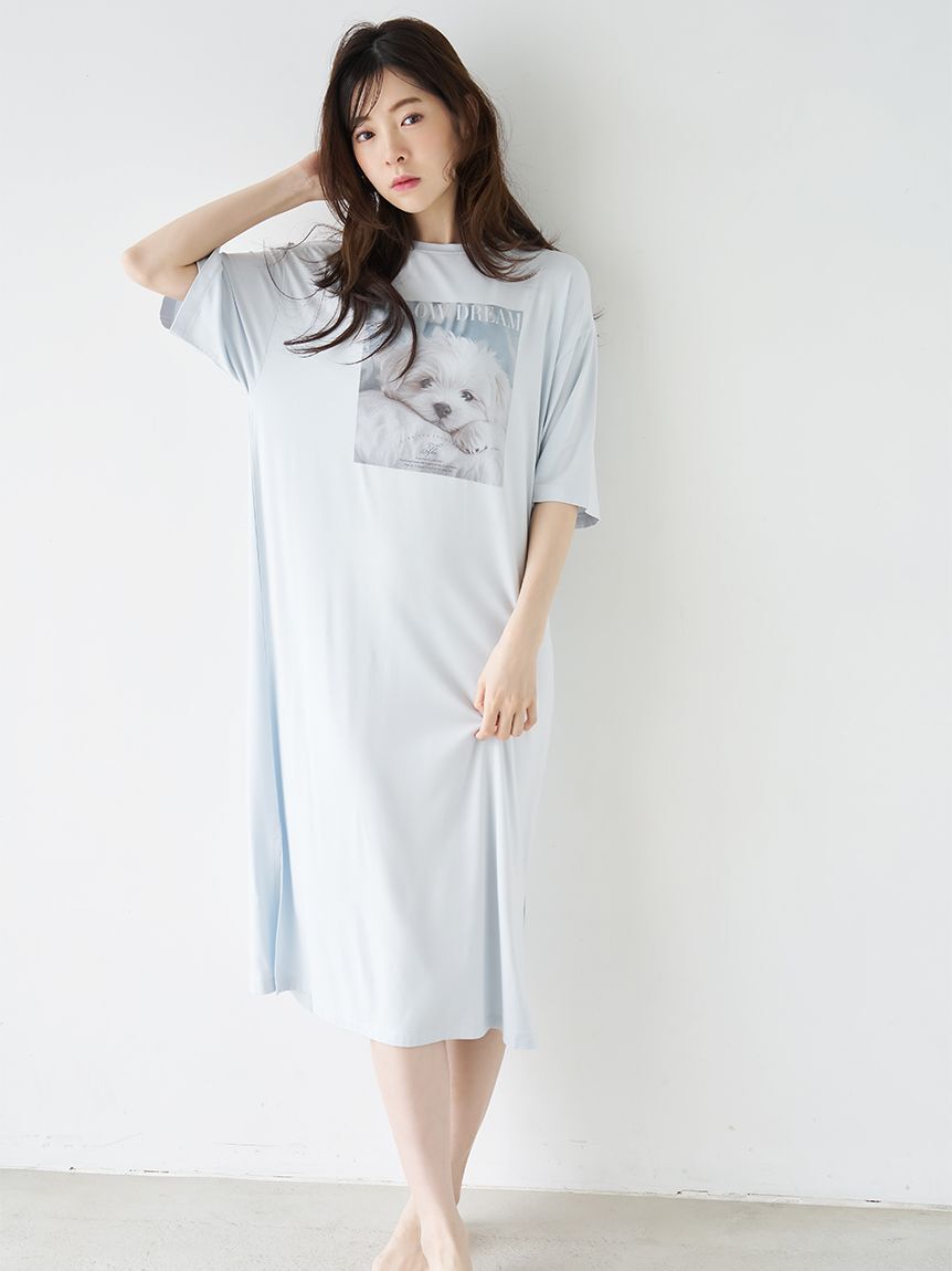 SNIDEL HOME「【接触冷感】DOG Tシャツワンピース」|ルームウェア|SAX