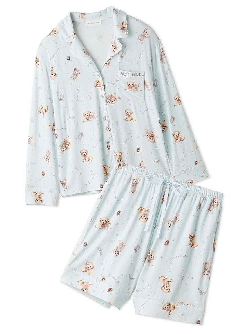 SNIDEL HOME「【WEB限定】【セット商品】DOG開襟シャツ＆カットショートパンツSET」|ルームウェア|SAX