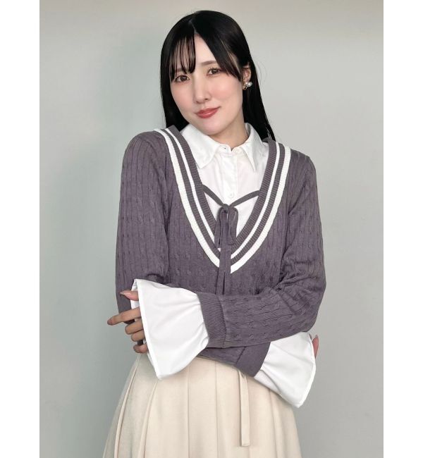 MERCURYDUO「シャツドッキングチルデンニット」|ニット・セーター|パープル