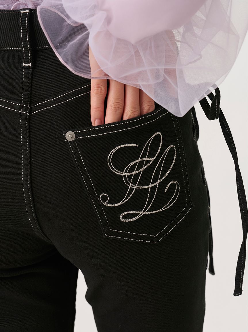 SNIDEL「【00サイズあり】リボンレースアップデニムパンツ」|デニム|