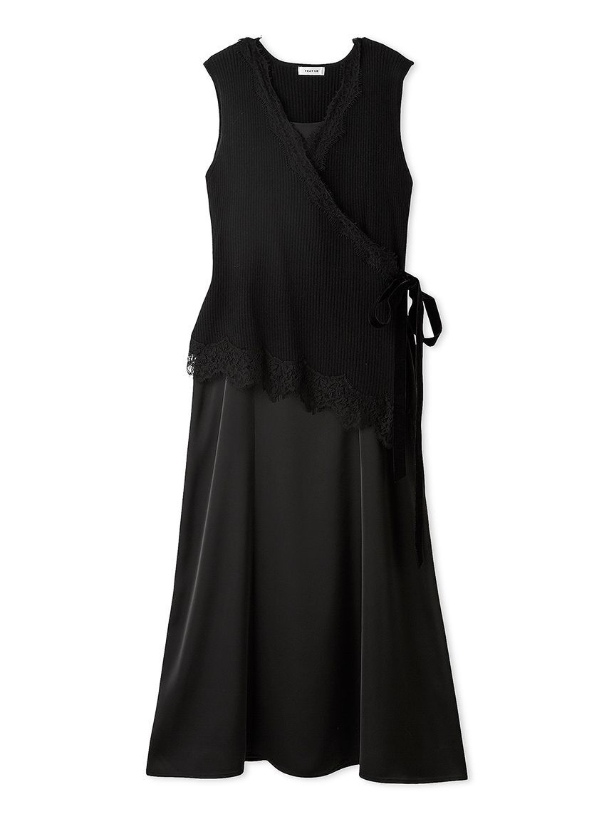 FRAY I.D「レーストリムニット＆サテンキャミワンピース」|ワンピース|BLK