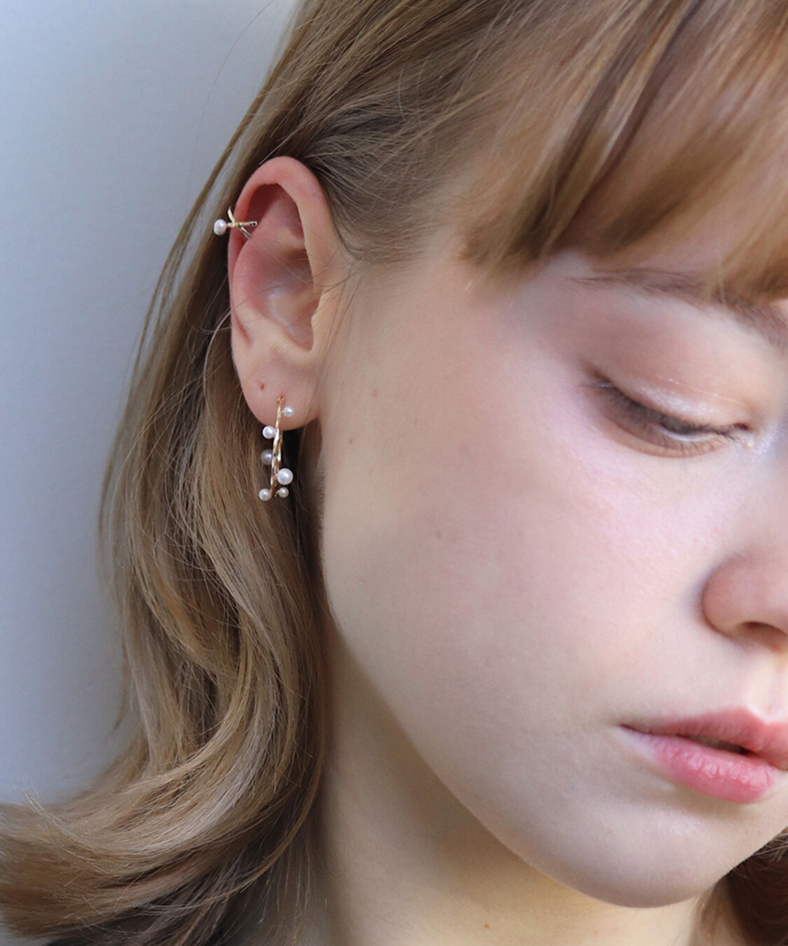  「パール リリー スナップ フープ ピアス| K10YG」|ピアス|