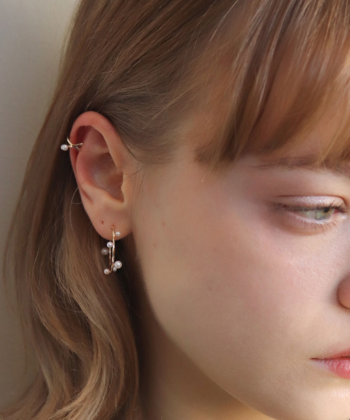  「パール リリー スナップ フープ ピアス| K10YG」|ピアス|