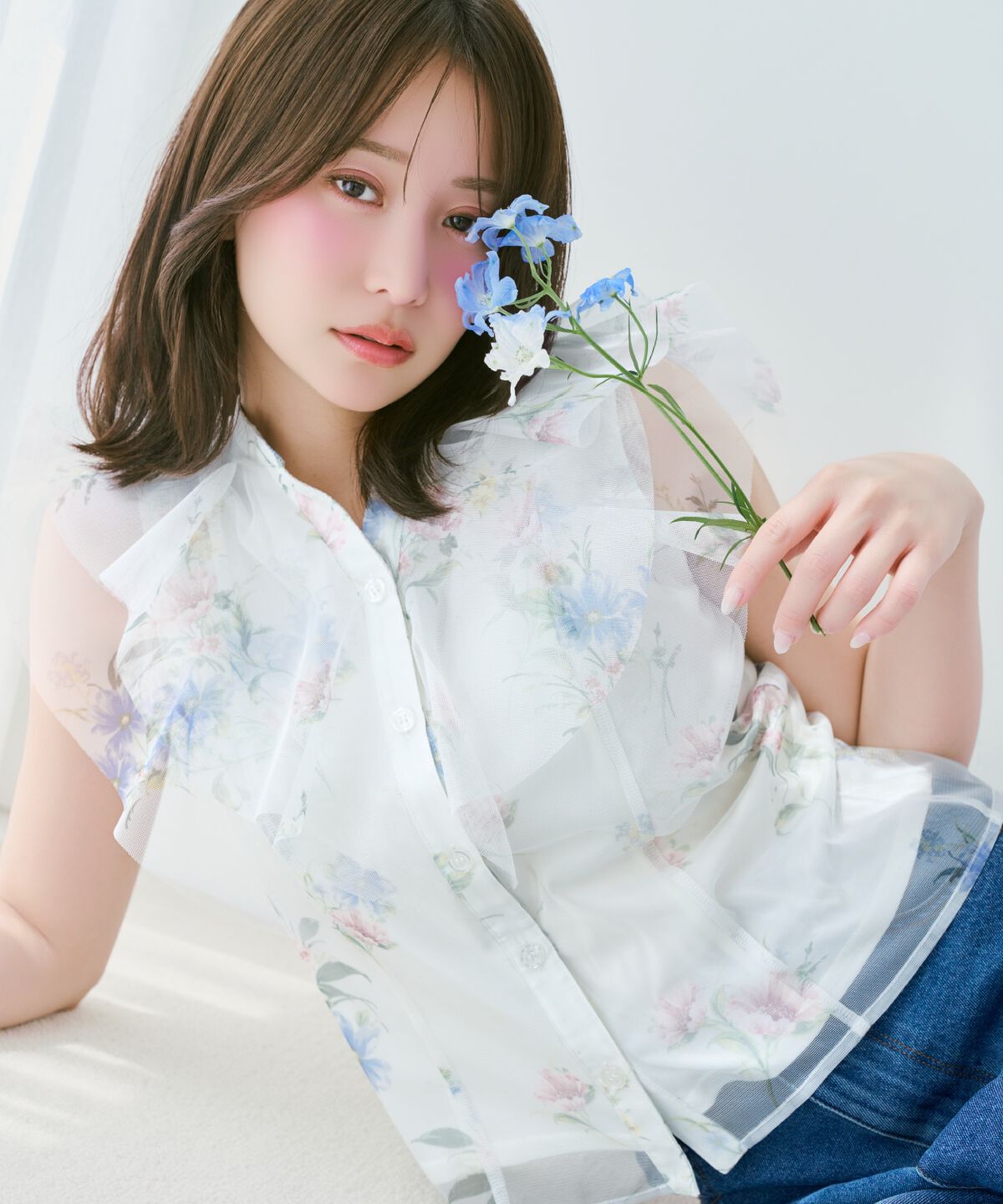 WILLSELECTION「フラワーメッシュラッフルブラウス」|シャツ・ブラウス|白系花柄
