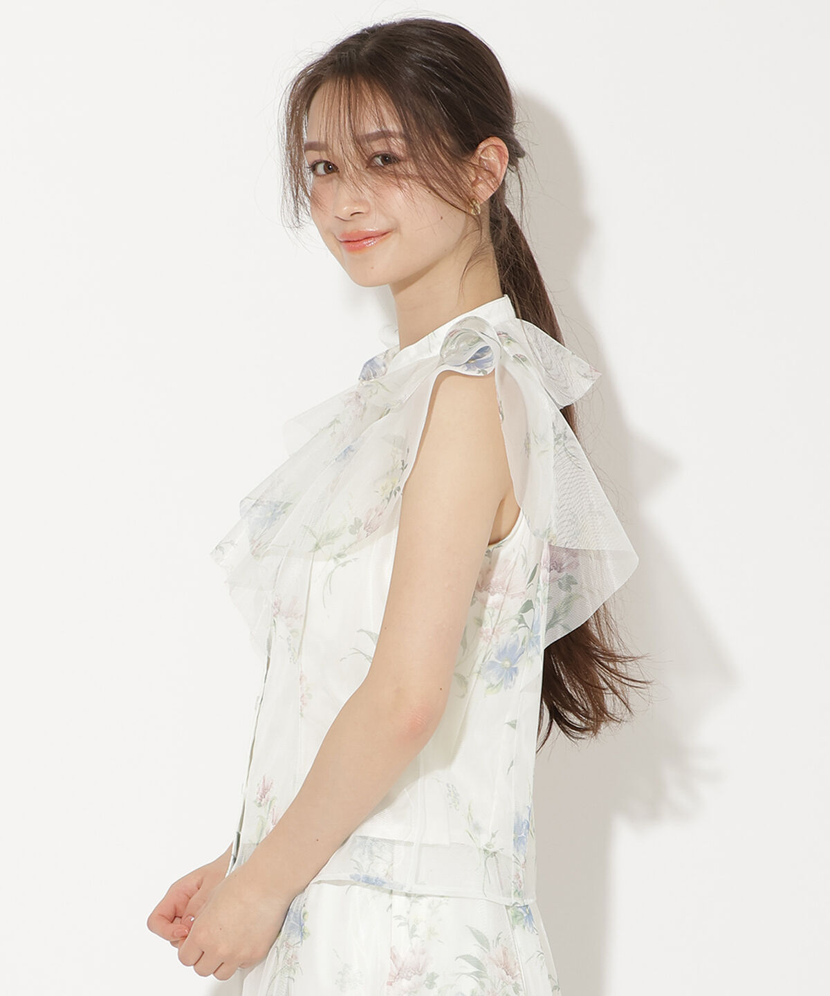 WILLSELECTION「フラワーメッシュラッフルブラウス」|シャツ・ブラウス|