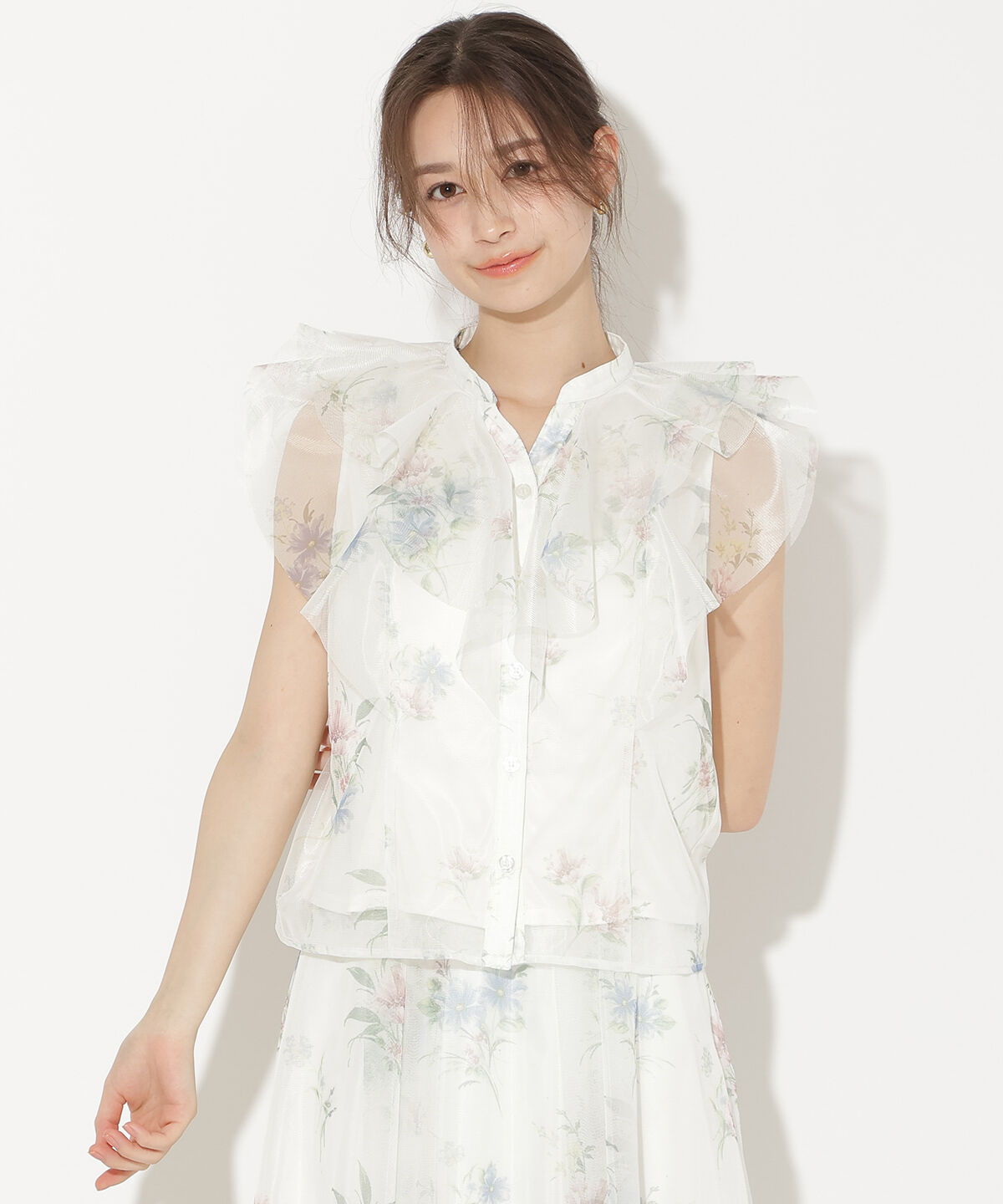WILLSELECTION「フラワーメッシュラッフルブラウス」|シャツ・ブラウス|