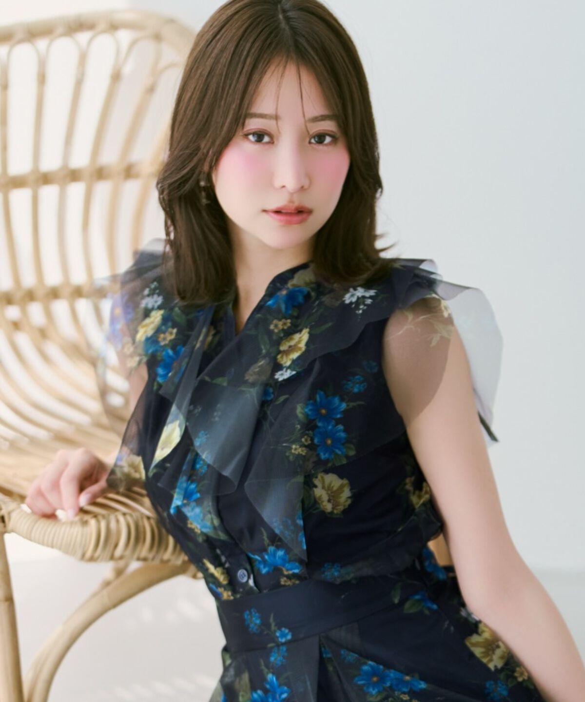 WILLSELECTION「フラワーメッシュラッフルブラウス」|シャツ・ブラウス|紺系花柄