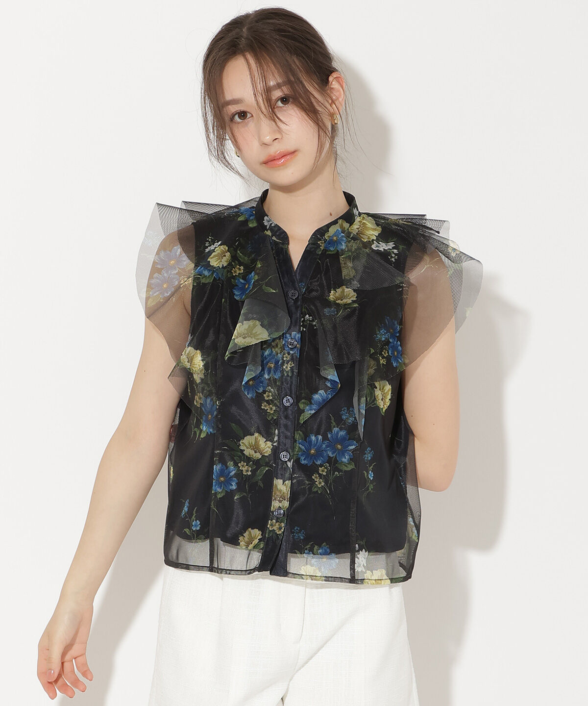 WILLSELECTION「フラワーメッシュラッフルブラウス」|シャツ・ブラウス|