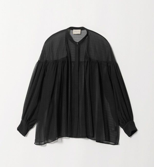 UNITED ARROWS「シアー ギャザー バンドカラー ブラウス」|シャツ・ブラウス|BLACK