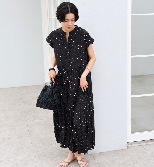 UNITED ARROWS green label relaxing「［size SHORT/TALLあり］全方位映えプリーツワンピ ドット」|ワンピース|