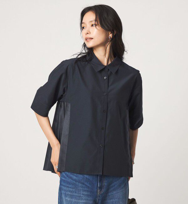 UNITED ARROWS green label relaxing「プリーツ ドッキング ショートスリーブ シャツ」|シャツ・ブラウス|NAVY
