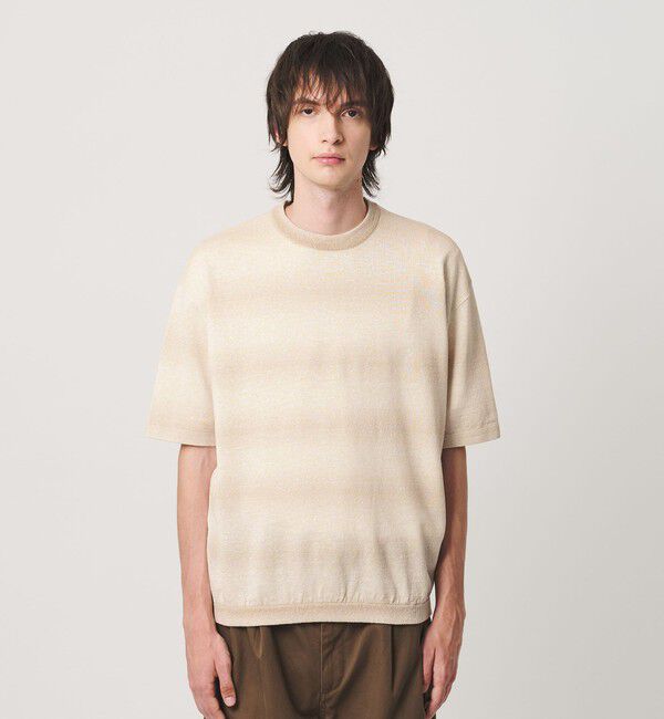 BEAUTY&YOUTH UNITED ARROWS「シアー オンブレ ボーダー クルーネック Tシャツ ウォッシャブル」|ニット・セーター|