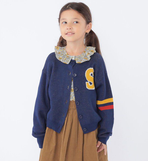 SHIPS KIDS「SHIPS KIDS:100～130cm /〈手洗い可能〉ジャカード レタード カーディガン」|カーディガン|