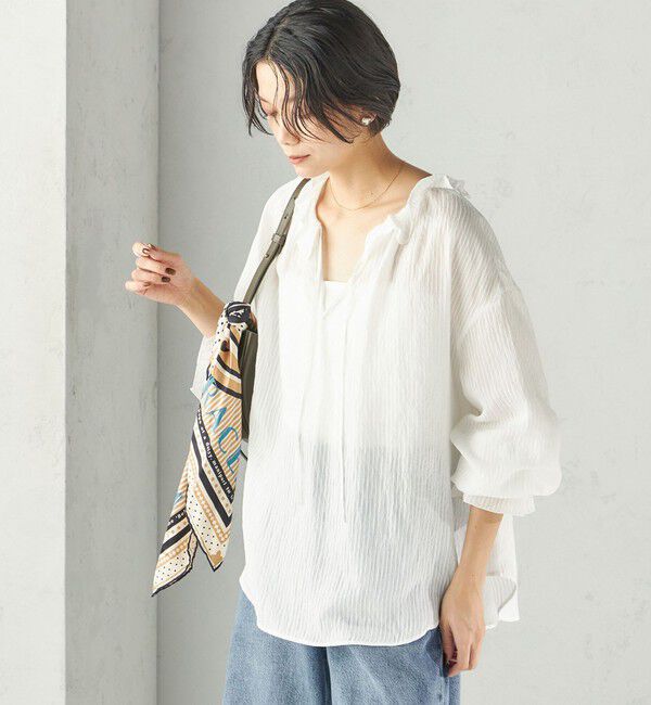 SHIPS for women「《予約》〈手洗い可能〉ボイル ストライプ ラッフル カラー ブラウス」|シャツ・ブラウス|