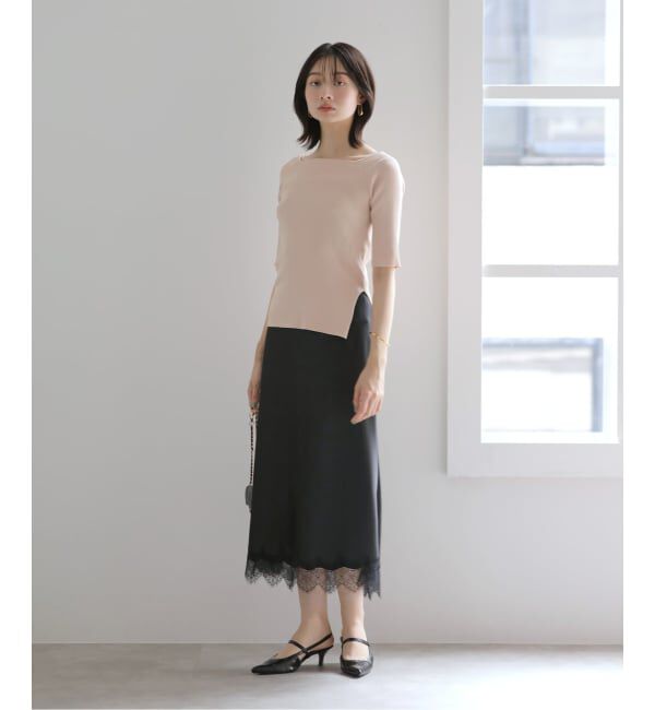  「【洗える】リブボートネックニット」|ニット・セーター|
