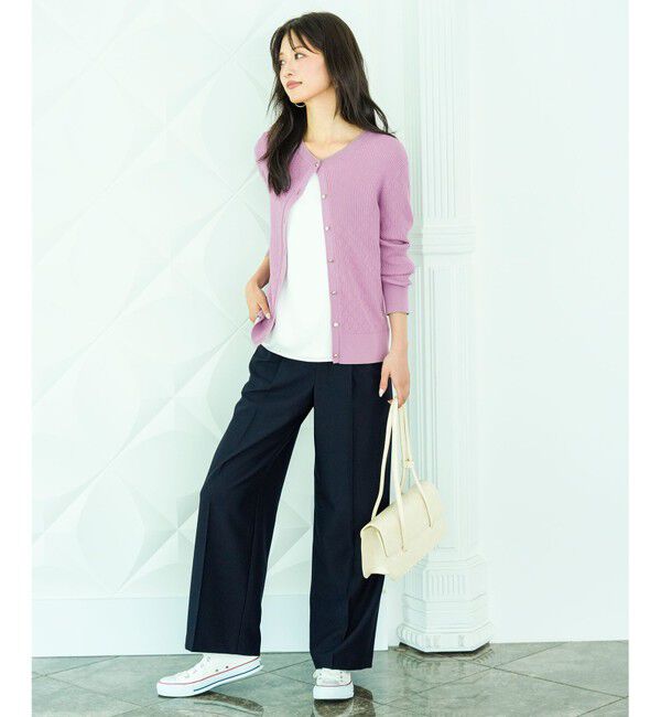 ANY SIS「褒めらレディストレッチ ワイドパンツ」|その他|ネイビー