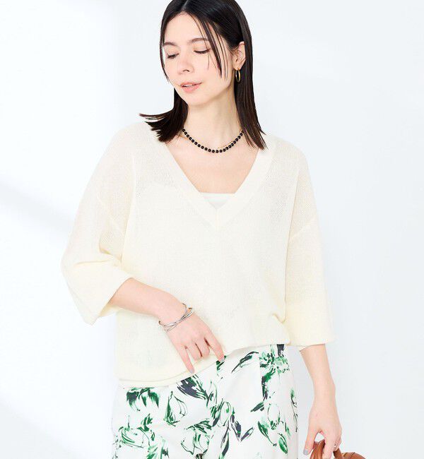 NOLLEY'S sophi「《手洗い可能》ペーパー混深V片畦プルオーバー」|ニット・セーター|
