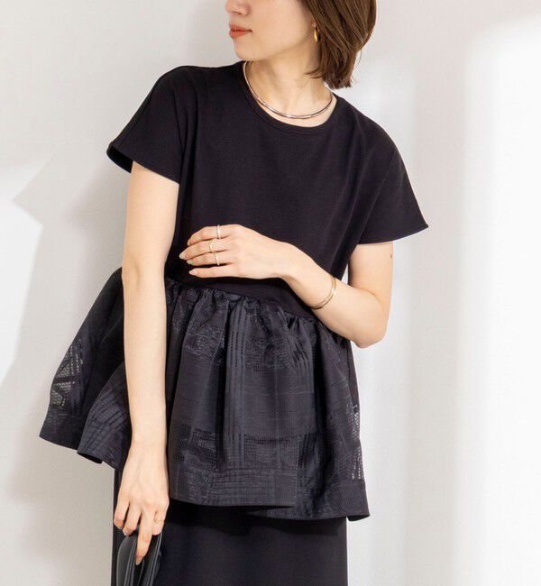 NOLLEY'S「ウォッシャブル布帛切り替えプルオーバー」|Tシャツ・カットソー|ブラック