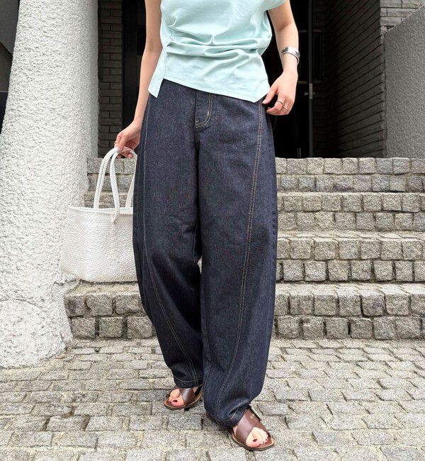 fredy emue「ライトオンス切替ワイドデニムパンツ」|デニム|