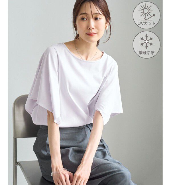Rope&rsquo;Picnic「70シルケットハンカチスリーブトップス/UVカット・接触冷感」|Tシャツ・カットソー|ラベンダー(52)