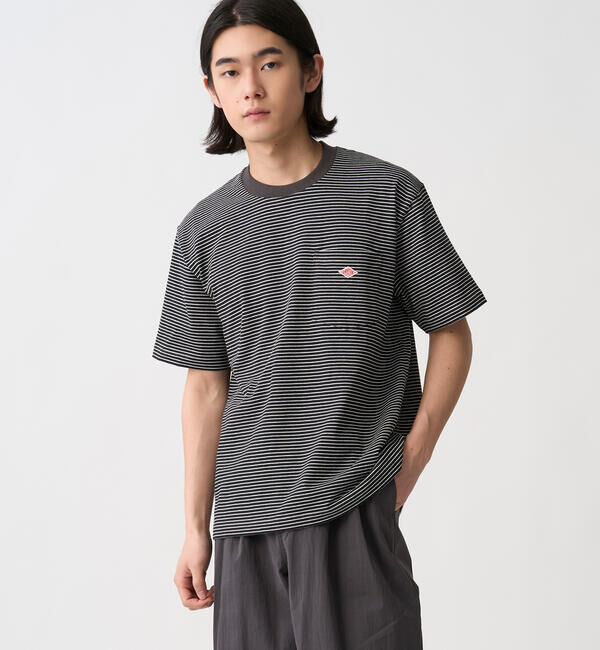 DANTON「DANTON | マルチボーダー ポケットクルーネックTシャツ MEN」|Tシャツ・カットソー|BLACK系1